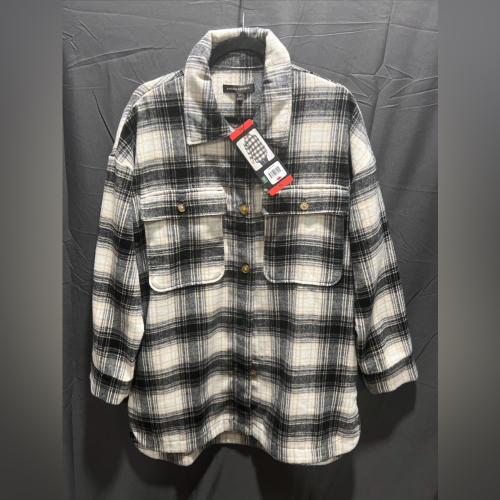 Banana Republic Ladies' Shirt Jacket - BLACK PLAID SIZE M